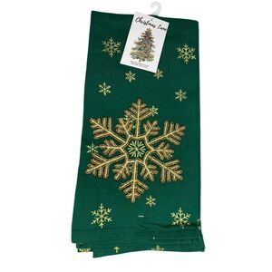 Set Of 2 Nwt Christmas Lane Gold Snowflake Beaded Kitchen Towels 20x28 Holiday